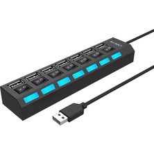 Acetech 7 Port USB Hub Çoğaltıcı - Işıklı ve Açmakapama Anahtarlı Çoklu USB 2.0 Adaptör (Tak&çalıştır)