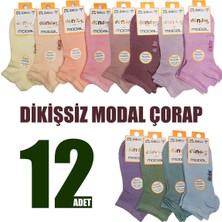 Dündar-Plus 4 Mevsim Modal Dikişsiz 12 Adet Karışık Renk Kız Çocuk Patik Çorap-Çok Renkli-3 Yaş
