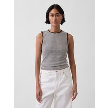 Gap Kadın Beyaz Gingham Pointelle Shell  Kolsuz Bluz