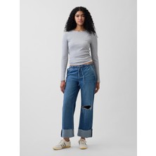 Gap Kadın Mavi Low Rise '90S Loose Easy Crop Jean Pantolon