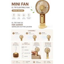 Mabelme Store Mini El Fanı USB Şarjlı Type-C Bağlantılı 3 Kademeli Taşınabilir Elektrikli Fan Masaüstü ve El Tipi Kullanım Kahverengi Renk Serinletici Fan
