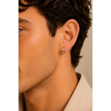 Sacce Scarves & Accessories Çelik Erkek Halka Küpe 9 mm Gold Gümüş Çizgili Bombeli Tek Adet Unisex