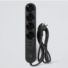 EstoreBox 4 Prizli 3 USB Girişli Akım Korumalı Topraklı Golyat Grup Fiş Priz 2 Metre Uzatma Kablosu