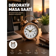 Teknodayım Teknocanmarketing Retro Tarz Bronz Dekoratif Masa Saati Metal Gövde Yüksek Sesli Alarm