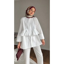 RFK Butik Kadın Alerli Seyyar Kemerli Poplin Gömlek Tunik - Beyaz
