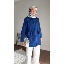 RFK Butik Kadın Alerli Seyyar Kemerli Poplin Gömlek Tunik - Lacivert