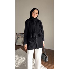 RFK Butik Kadın Alerli Seyyar Kemerli Poplin Gömlek Tunik - Siyah