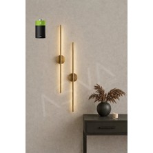 Asva Aydınlatma 2 Li 50 cm Ortadan Taslı Pilli Aplik Günışığı LED Eskitme Gold Kasa Pil Dahil, Duvar Lambası