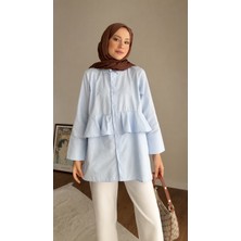 RFK Butik Kadın Alerli Seyyar Kemerli Poplin Gömlek Tunik - Mavi