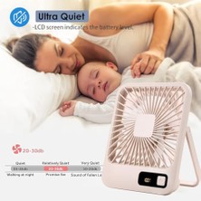 Mabelme Store Küçük Masa Fanı, Taşınabilir USB Şarj Edilebilir, 2000MAH Pil ve LCD Ekranlı Eğilebilir Katlanabilir Kişisel Mini Fan, Güçlü Rüzgar, Ultra Sessiz, Ofis, Ev, Kamp Için 5 Hız Modu