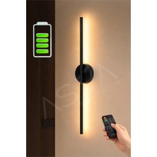 Asva Aydınlatma Siyah Şarjlı LED Aplik 68 cm Kumandalı Duvar Apliği Ayarlanabilir Işık Modern Dekoratif Aydınlatma
