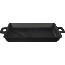 OEM Metal Döküm Izgara Tava, Metal Kulplu, 26X32CM, Siyah