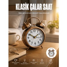 Teknodayım Teknocanmarketing Metal Bronz Nostaljik Masa Saati Alarmlı Büyük Boy Sessiz Mekanizmalı