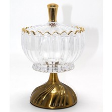 Belirtilmemiş Metal Ayaklı Kristal Cam Şekerlik Gold Detaylı Sunumluk ALK4871