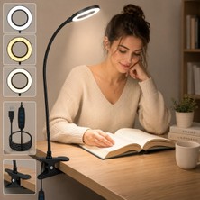 OEM Çok Fonksiyonlu LED Akrobat Masa Lambası, Klipsli Göz Koruyuculu, Ayarlanabilir Açılı, Kitap Okuma Lambası, Ring Light, 3 Farklıyanma Modu (Sarı, Beyaz, Gün Işığı)