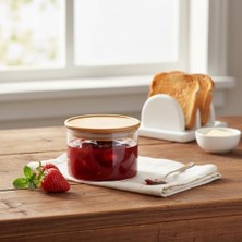 Mabelme Store Bambu Kapaklı Borosilikat Cam Saklama Kabı - 200 ml Vakumlu Küçük Boy Baharatlık ve Erzak Kavanozu