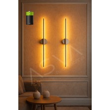 Asva Aydınlatma 2 Li 70 cm Ortadan Taslı Pilli Aplik Amber LED Krom Kasa Pil Dahil, Dekoratif Duvar Lambası