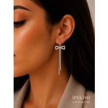 Ipekish Silver Fiyonk Figürlü Zirkon Taşlı Sallantılı Çivi Küpe | Işıltılı Çelik Kadın Küpe