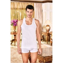 Berrak Berrak 1004 Model Erkek Beyaz 6'lı Paket %100 Pamuk Klasik Penye Atlet-Beyaz-3xl