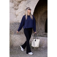 Bellavita Botuique Lacivert Çıtçıt Kapüşonlu Sweatshirt