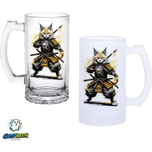 Ghostbastır Design Kedili Kulplu Bira Bardağı Buzlu Veya Şeffaf Seçenekli 0310
