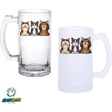Ghostbastır Design Kedili Kulplu Bira Bardağı Buzlu Veya Şeffaf Seçenekli 0308