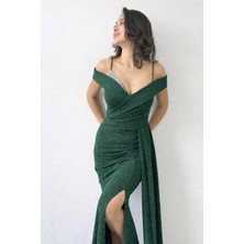 Bellavita Botuique Bellavita Butik 2026 Yeni Sezon Şık Zümrüt Yeşili Simli Abiye