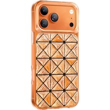 HTstore iPhone Uyumlu 17 Pro Max Kılıf 3D Buz Blok Desenli Zore Paris Kairo Tpu Kapak-Turuncu