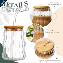 Mabelme Store 500ML Bambu Kapaklı Cam Bardak, Cam Pipetli Silikon Kapak Contalı Desenli Sıcak Soğuk Içecekler Kahve Meyve Suları ve Çayları Için Şık Ergonamik Tasarım