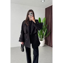 Bellavita Botuique Siyah Oversize Kısa Kaşe Kaban