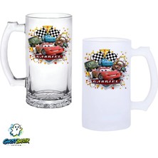 Ghostbastır Design Cars Mcqueen Kulplu Bira Bardağı Buzlu Veya Şeffaf Seçenekli 0280