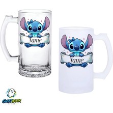 Ghostbastır Design Kişiye Özel Stitch Kulplu Bira Bardağı Buzlu Veya Şeffaf Seçenekli 0318
