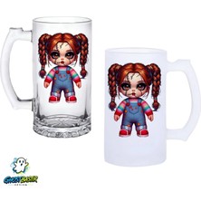 Ghostbastır Design Bayan Chucky Kulplu Bira Bardağı Buzlu Veya Şeffaf Seçenekli 0274