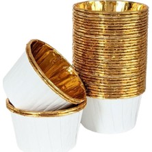 Mabelme Store 25'li Beyaz Gold Muffin Kek Kalıbı, Kek Kapsülü Cupcake Kalıbı, Airfryer Uyumlu