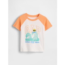 Gap Erkek Bebek Turuncu Colorblock Grafik Baskılı T-Shirt