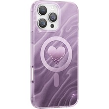 HTstore iPhone Uyumlu 16 Pro Max Kılıf M-Safe Şarj Özellikli Orjinal Swarovski Taşlı Zore Paris Rovix Sert Pc Kapak-Mor