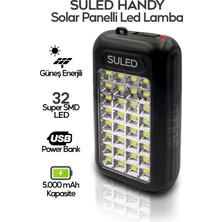 Suled Güneş Panelli Handy Power Bank Fener Işıldak 32 Süper Smd Ledli El Feneri Ev Kamp Outdoor Aydınlatma