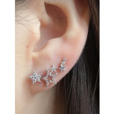 Atalya Accessory Yıldız Tasarım Gümüş Renk Kadın Çelik Küpe