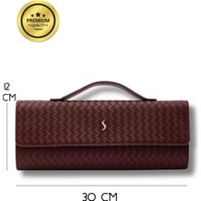 Santini Collection Clutch Çanta Kadın El Çantası Örgü Dokulu Zarif Portföy Clutch Çanta Portföy El Çantası Abiye Bordo - Aurelia Clutch