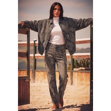 It's Basic Kadın Kot Rengi T-10W6-8 Loose Fit Parlak Taş ve Desen Tasarım Denim Jean