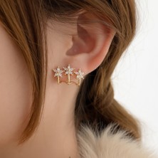 Atalya Accessory Yıldızlı Baget Taşlı Gold Renk Kadın Çelik Küpe