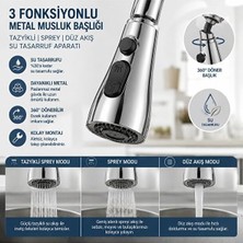 EstoreBox 3 Fonksiyonlu Metal Musluk Başlığı – 360° Döner Tazyikli Spreyli Su Tasarruf Aparatı | Mutfak Ba