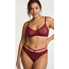 Lunaintim Arkası Çapraz Bantlı Tül Tanga - Önü Transparan ve Kafes Detaylı String - Hot Pink