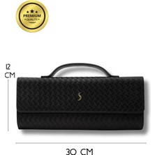 Santini Collection Clutch Çanta Kadın El Çantası Örgü Dokulu Zarif Portföy Clutch Çanta Portföy El Çantası Abiye Siyah- Aurelia Clutch