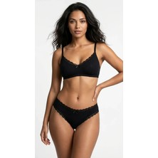 Lunaintim Siyah Fitilli (Ribbed) Bikini Külot - Dantel Detaylı ve Esnek Günlük Model