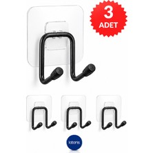 Lataris Yapışkanlı 3 Adet Banyo Mutfak Askısı Çift Kancalı Metal Askılık Duvar Askı Organizer