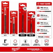 Milwaukee Shockwave Ph2 & Pz2 Darbeli Tornavida Ucu Seti 4 Parça | 90 mm + 150 mm Ultimate Fit & Wear Guard Tip | Impact Driver Uyumlu