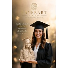 Layerart Atelier Kişiye Özel Fotoğraftan Heykele Mezuniyet Temalı Ahşap Büst 25CM – Kişiye Özel Layer Art Heykel