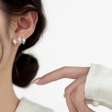 Atalya Accessory Yıldızlı Baget Taşlı Gümüş Renk Kadın Çelik Küpe