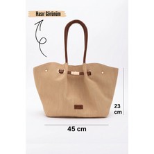 Santini Collection Kadın Çanta Omuz Çantası Hasır Çanta Kol Çantası Günlük Büyük Boy Yazlık Tote Çanta Taba– Valencia Tote